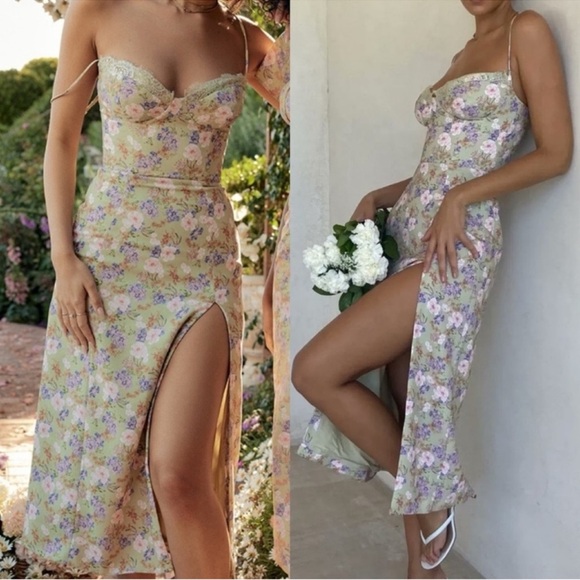 House of CB Dresses & Skirts - House of CB Floral Midi Dress in Sage Green and Lavender